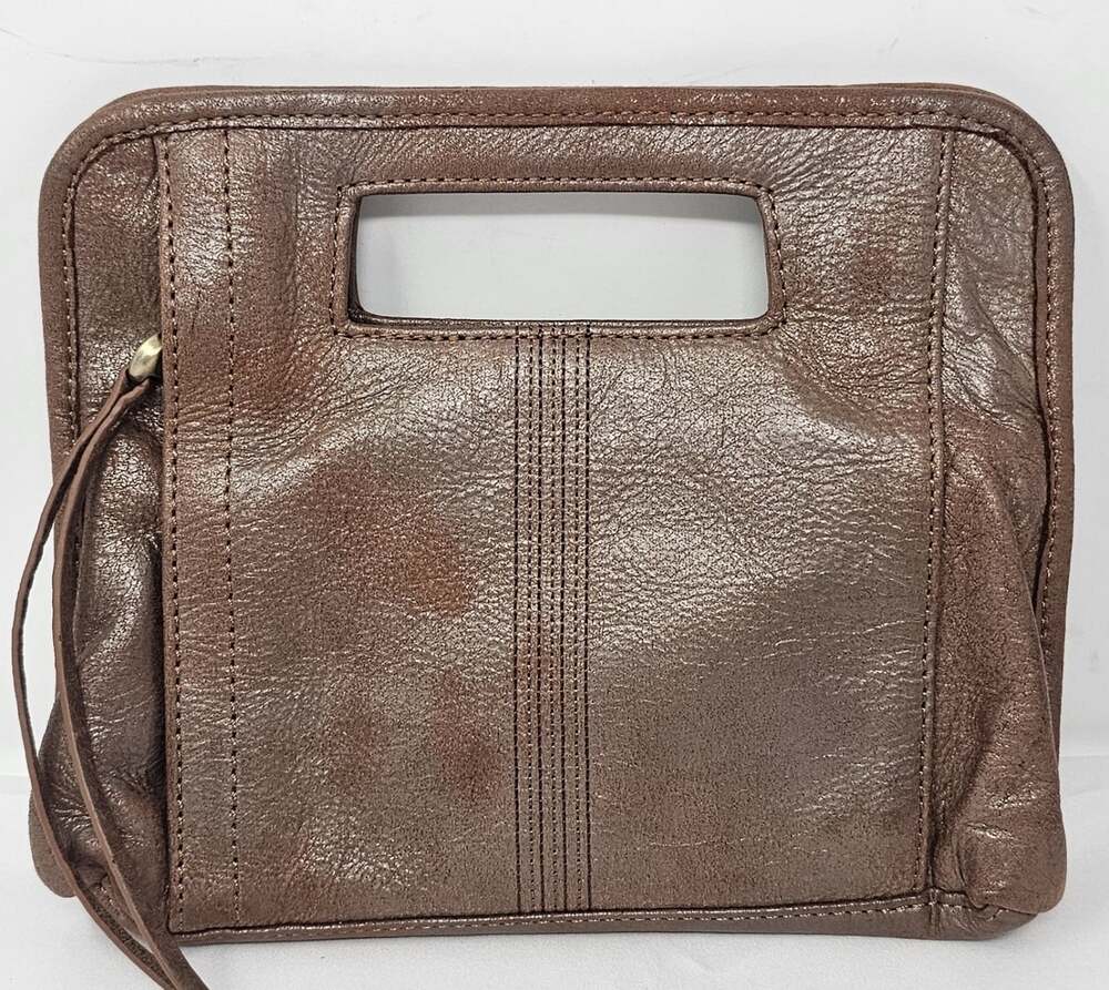 Hobo International ACE Clutch In Patina Distressed Brown Metallic Leather NWOT